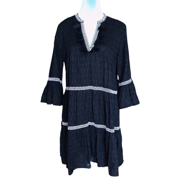Tommy Bahama Embroidered Tassel V-Neck Cotton Tunic Dress - Picture 3 of 8